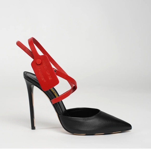 OFF-WHITE VIRGIL ABLOH ZIP TIE BLACK LEATHER PUMPS SIZE IT 40 / US 10 in box new - Picture 1 of 9